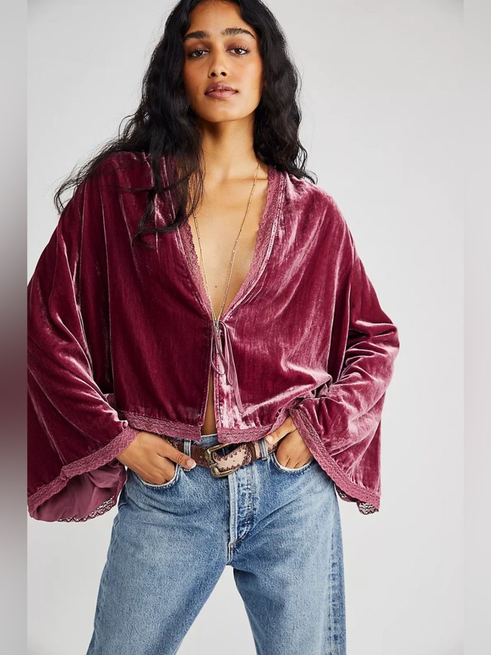 Free People Velvet Long-Sleeve Bed Jacket